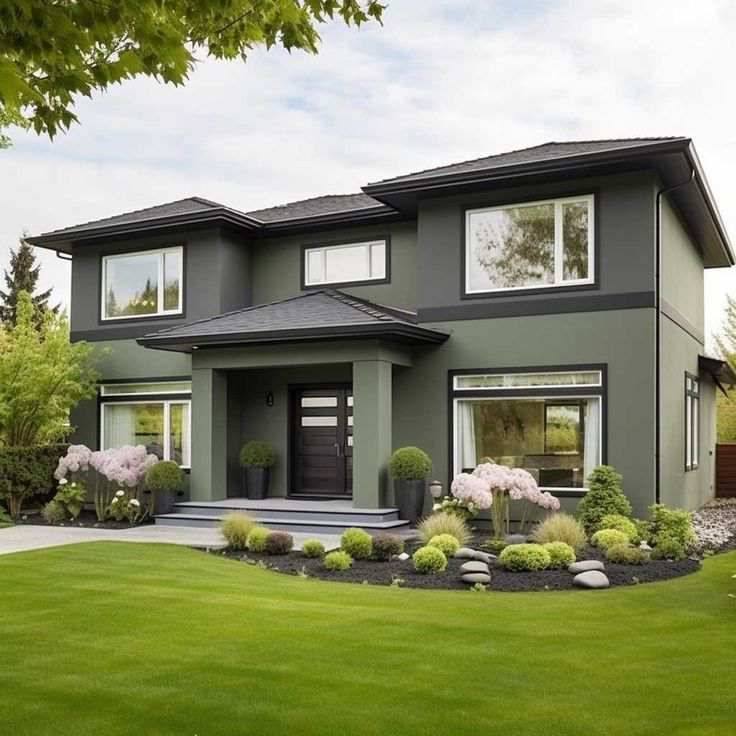 Sage Green House With Black Trim Ideas 